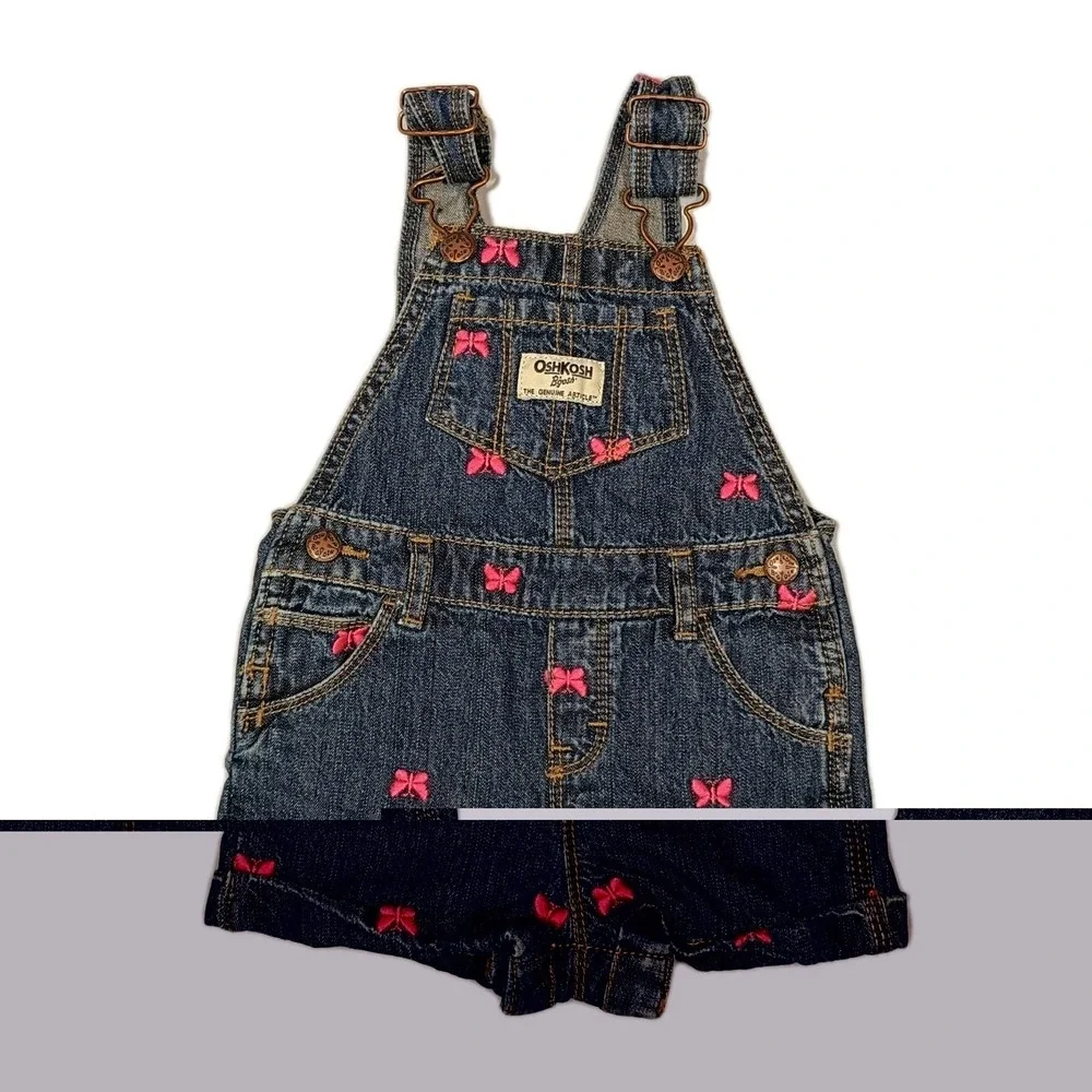 Osh Kosh B'gosh Girls Shortalls Overalls Denim Butterfly Vestbak 12 months Bibs